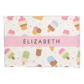 アイスクリームパターン、アイスクリームコーン、あなたの名前 枕カバー (正面)