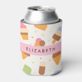 アイスクリームパターン、アイスクリームコーン、あなたの名前 缶クーラー (缶正面)