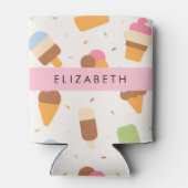 アイスクリームパターン、アイスクリームコーン、あなたの名前 缶クーラー (裏面)