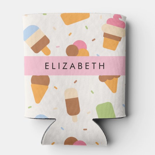 アイスクリームパターン、アイスクリームコーン、あなたの名前 缶クーラー (裏面)