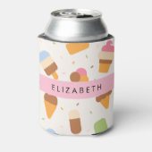 アイスクリームパターン、アイスクリームコーン、あなたの名前 缶クーラー (缶裏面)