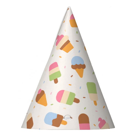 アイスクリームパターン、アイスクリームコーン、アイスポピクル パーティーハット (左)