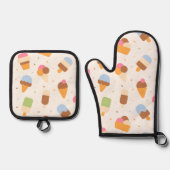 アイスクリームパターン、アイスクリームコーン、アイスポピクル 鍋つかみ&鍋敷きセット (正面)