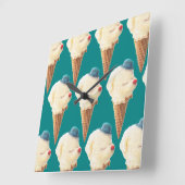 アイスクリームパピーパターン スクエア壁時計 (傾斜)