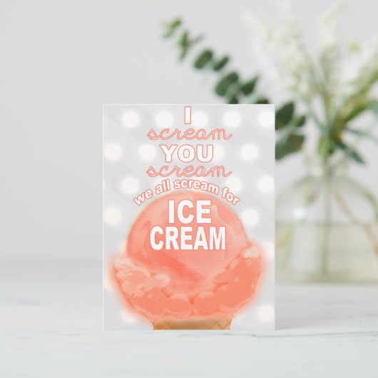 アイスクリームパーティの招待状またはプロモーション- ポストカード (スタンド正面)