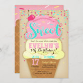 アイスクリームパーティの招待状-ガール誕生日招待状 招待状 (正面/裏面)