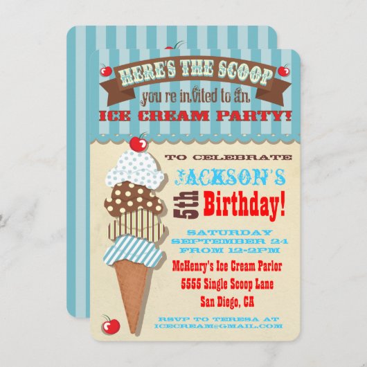 アイスクリームパーティの招待状 招待状 (正面/裏面)