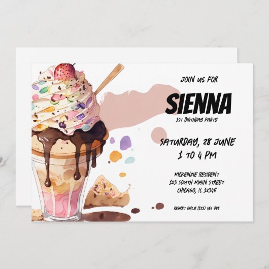 アイスクリームパーティの招待状 招待状 (正面/裏面)