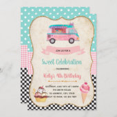 アイスクリームパーティーの誕生日の招待 招待状 (正面/裏面)