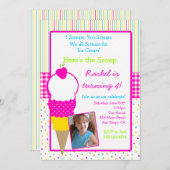 アイスクリームパーティーの誕生日招待状 招待状 (正面/裏面)