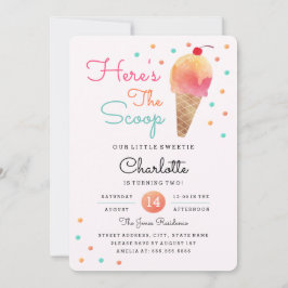 アイスクリームパーティーキッズピンク誕生日招待状 招待状