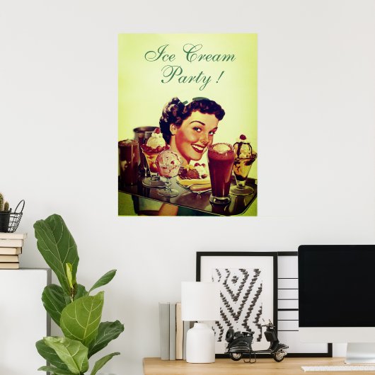 アイスクリームパーティートレー付きアイスクリームガール ポスター (ホームオフィス)