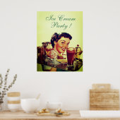 アイスクリームパーティートレー付きアイスクリームガール ポスター (キッチン)