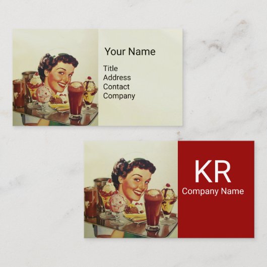 アイスクリームパーティートレー付きアイスクリームガール 名刺 (正面/裏面)