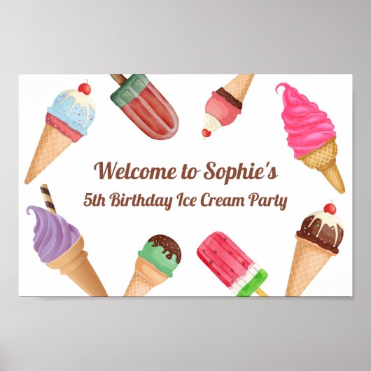 アイスクリームパーティーピンクブルーホワイト誕生日ポスター ポスター (正面)