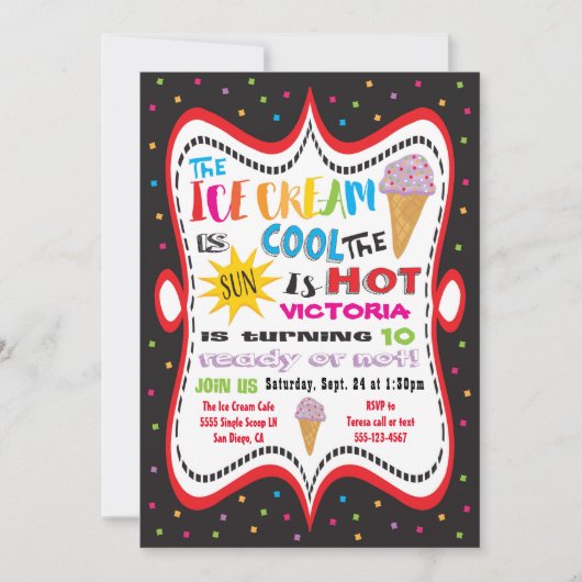 アイスクリームパーティーファンキーおもしろい招待状 招待状 (正面)