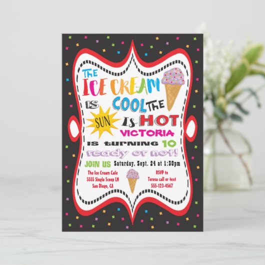 アイスクリームパーティーファンキーおもしろい招待状 招待状 (スタンド正面)