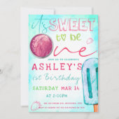 アイスクリームパーティーファースト誕生日 招待状 (正面)