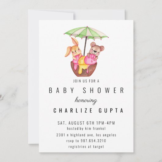 アイスクリームパーティーフレンズ赤ちゃんシャワー招待状 招待状 (正面)