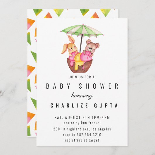 アイスクリームパーティーフレンズ赤ちゃんシャワー招待状 招待状 (正面/裏面)