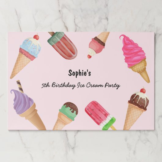 アイスクリームパーティーポップシクルズピンク紙ランチョンマット ペーパーパッド (正面)