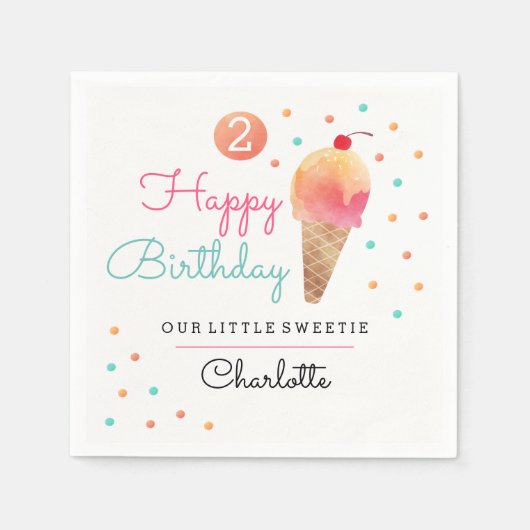 アイスクリームパーティー子供の誕生日パーティーナプキンス スタンダードカクテルナプキン (正面)
