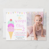 アイスクリームパーティー水彩アイスクリームコーン 招待状 (正面)