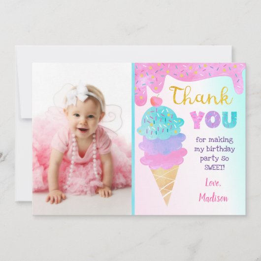 アイスクリームパーティー誕生日サンキューカード 招待状 (正面)