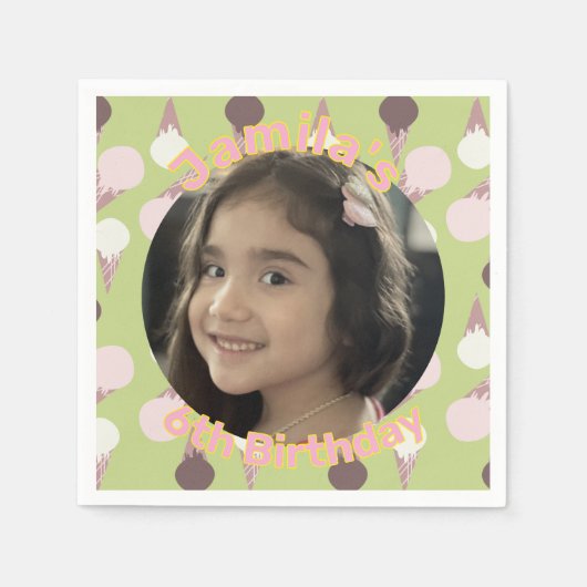 アイスクリームパーティー誕生日写真 スタンダードカクテルナプキン (正面)