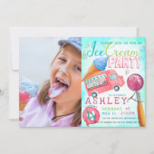 アイスクリームパーティー誕生日写真 招待状 (正面)