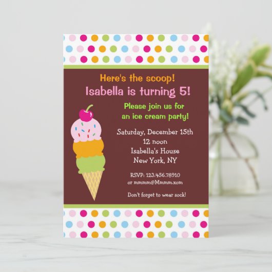 アイスクリームパーティー誕生日招待状アイスクリーム 招待状 (スタンド正面)