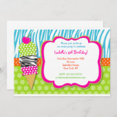 アイスクリームパーティー誕生日招待状 招待状 (正面/裏面)