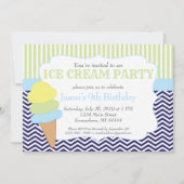 アイスクリームパーティー誕生日、アイスクリームソーシャル 招待状 (正面)