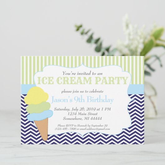 アイスクリームパーティー誕生日、アイスクリームソーシャル 招待状 (スタンド正面)