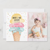 アイスクリームパーティー お宝情報 ピンクの紙吹雪 招待状 (正面)