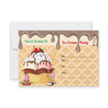 アイスクリームパーティー アイスクリームコーンの誕生日お誘い状