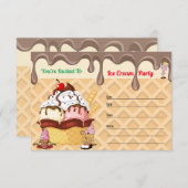 アイスクリームパーティー アイスクリームコーンの誕生日お誘い状 (正面/裏面)