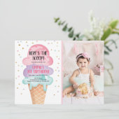 アイスクリームパーティー ピンクの紙吹雪 招待状 (スタンド正面)