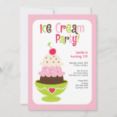 アイスクリームパーティー-ピンク、緑、茶 招待状 (正面)
