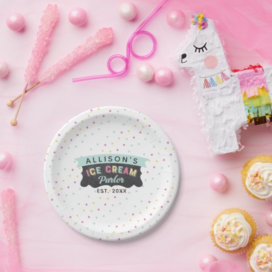 アイスクリームパーラーおもしろいはっきりした水玉模様誕生パーティー ペーパープレート (パーティー)