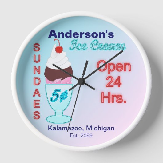 アイスクリームパーラーサンデーズクロックシンボルや象徴 ラウンド壁時計 (正面)