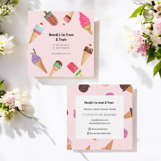 アイスクリームパーラーショップピンク名刺 スクエア名刺