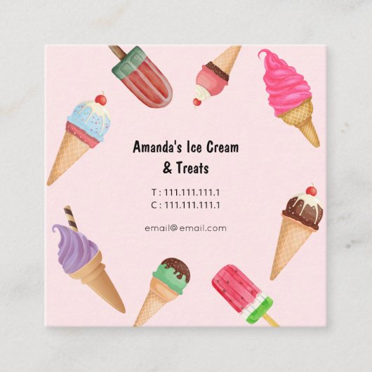 アイスクリームパーラーショップピンク名刺 スクエア名刺 (正面)