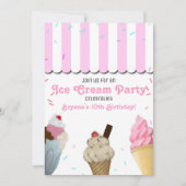 アイスクリームパーラーパーティー誕生祝いピンクI 招待状 (正面)