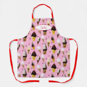 アイスクリームパーラーレトロピンクエプパーソナライズされたロン エプロン (正面)