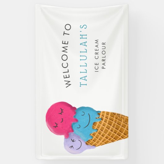 アイスクリームパーラー誕生日パーティーへようこそ 横断幕 (縦)