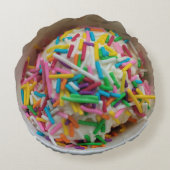 アイスクリームピカラフルックブルー振りかける食べ物をテーマにした ラウンドクッション (裏面)