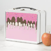 アイスクリームピンクのつや消しが点滴 メタルランチボックス (インサイチュ)