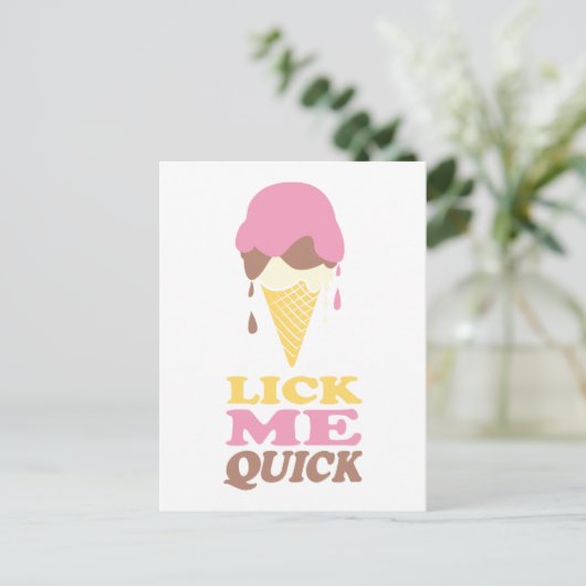 アイスクリームピンクの白い引用文はがき ポストカード (スタンド正面)