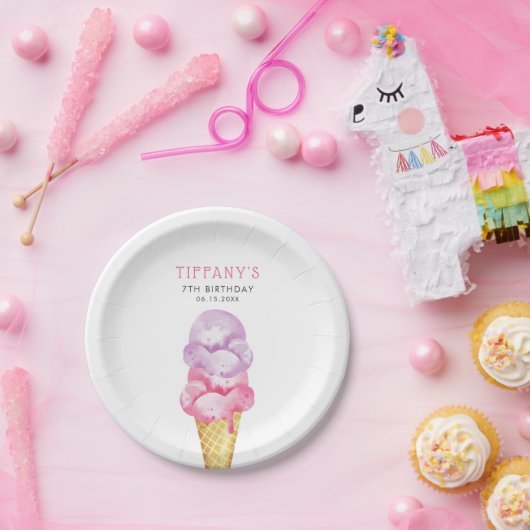アイスクリームピンクガールズバースデーパーティー ペーパープレート (パーティー)